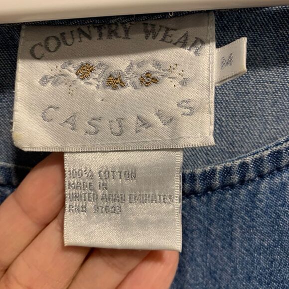 Vintage Countrywear Casuals Womens Maxi Denim Dress Jumper Embroidered Flowers M - Picture 4 of 7